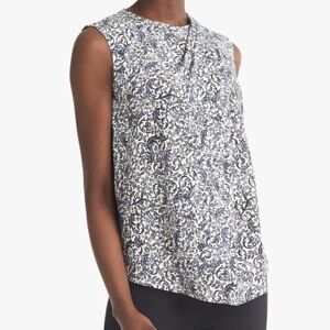 MM. LAFLEUR Sleeveless floral Kait top. Galaxy Blue/White. Large. Draped Panels